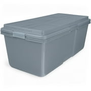 Hefty 28.3 Gallon Plastic Garage Storage Tote, Smoke Blue, Set of 4