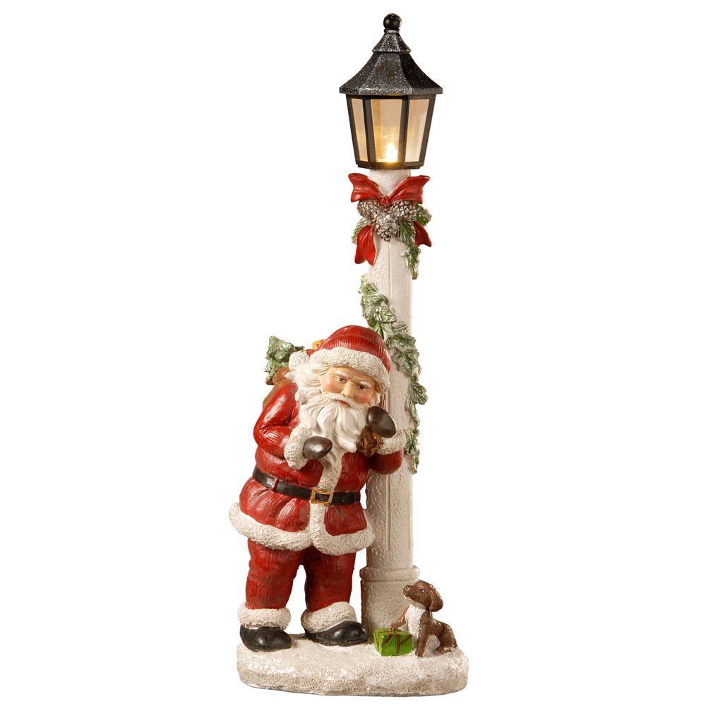 17in. Santa and Lamppost with Battery Operated LED Light