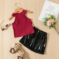 thumbnail image 4 of TAIAOJING Toddler Baby Girls Outfits Kids Sleeveless Ribbed Ruffle T Shirt Tops Pu Leather Skirts 2Pcs Cute Clothes Set For 4-5 Years, 4 of 9