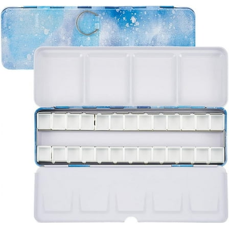 Blue Watercolor Paint Palette Empty Travel Watercolor Palette Metal Paint Box with Folding Palette Watercolor Tray Palette with 26 Empty Half Pans