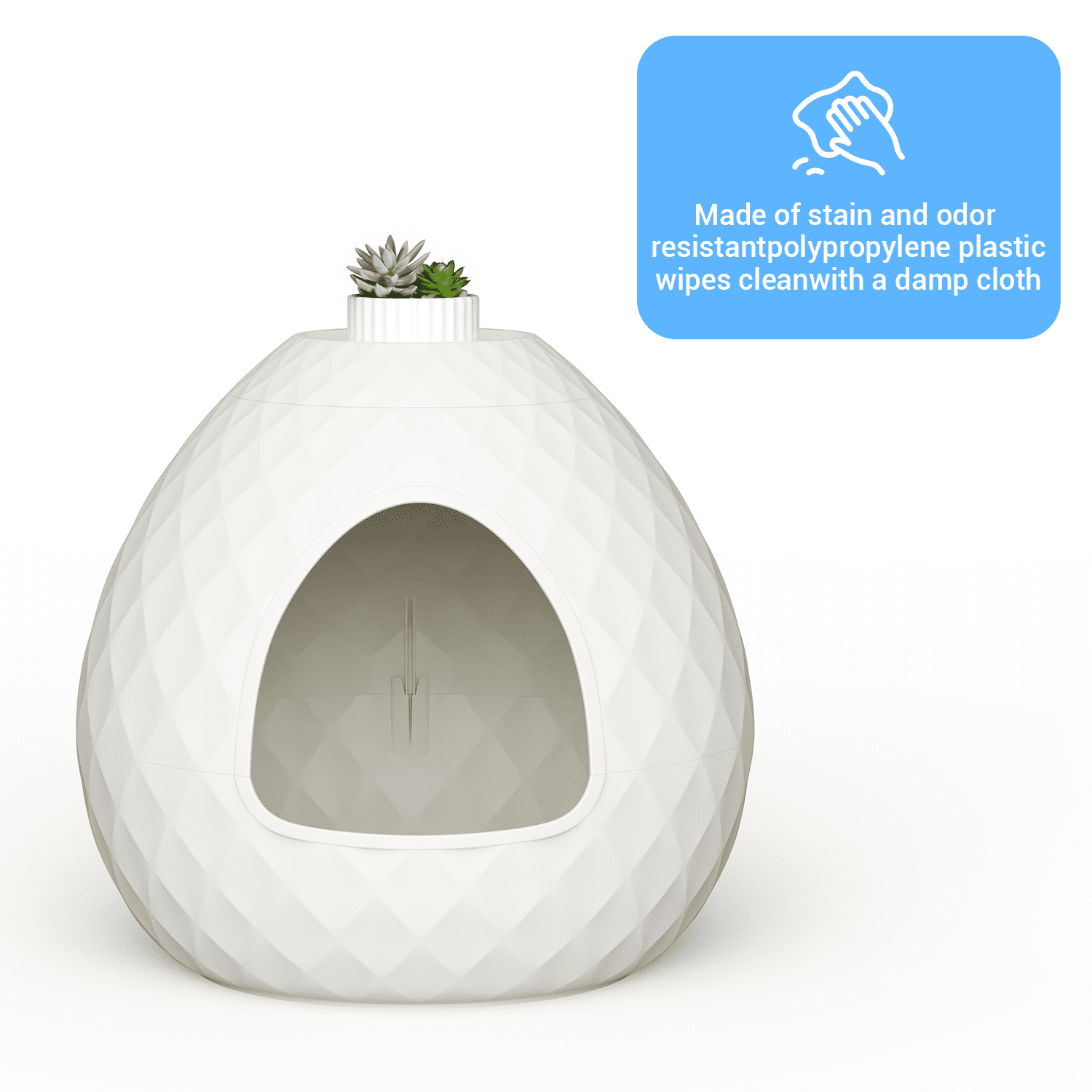 ZUCONKITCH Functional Enclosed Cat Litter Box - White, Decor-Integrated Design with Multi-Purpose Top, 19.69''*19.61''*18.43''