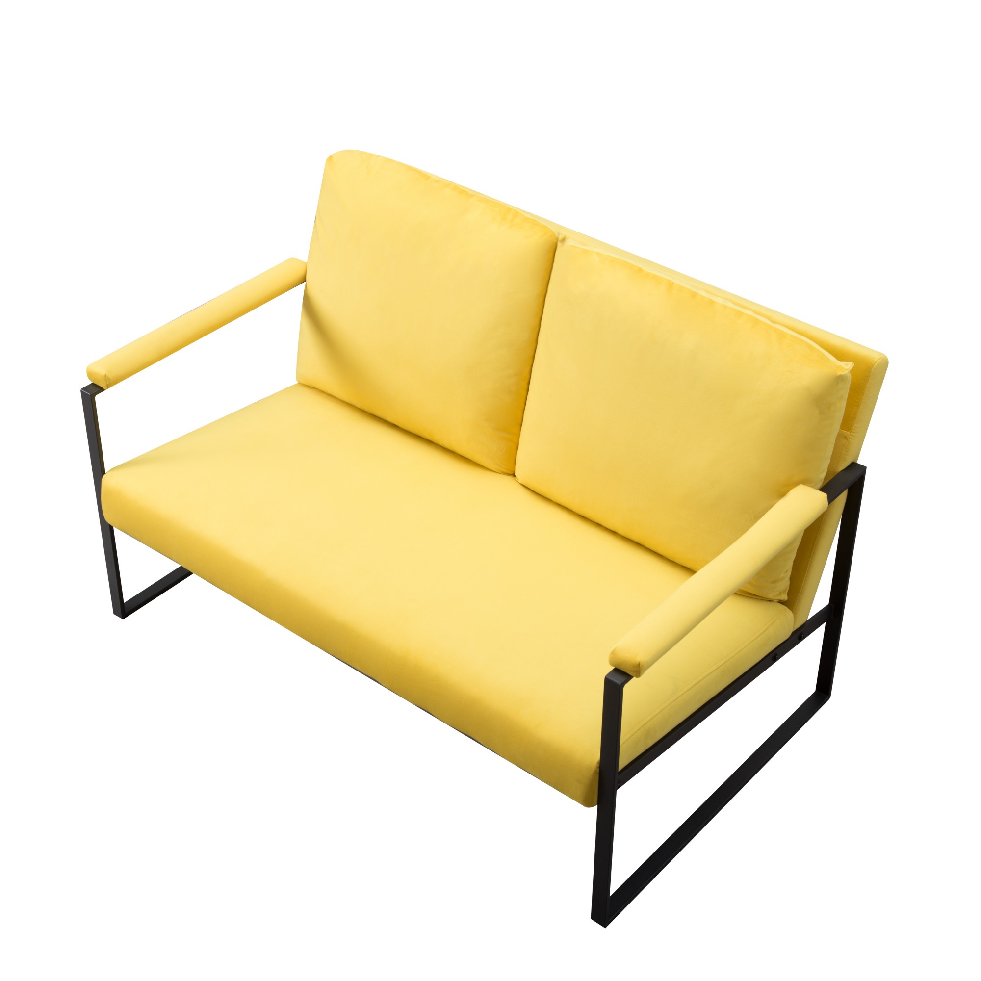 Gewnee 49.2”Metal Frame Loveseat,Modern Upholstered Sofa Chair with Armrests & Scratch-Resistant Foot Pads & Detachable Washable Backrest,Suitable for Living Rooms and Bedrooms.(Yellow)