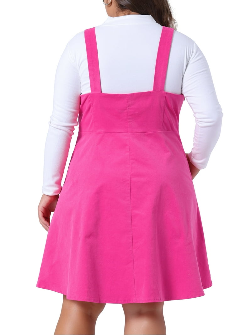 DARING DIVA Plus Size Corduroy Pinafore Overall Dress 1X Hot Pink