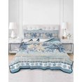 thumbnail image 2 of Full Size Quilt Bedding Set, Blue Starfish Coastal Reversible Summer Quilt 3 Pieces, Beach Coral Nautical Botanical Vintage Lightweight Bedspreads Coverlets with 2 Pillow Shams for All Seasons, 2 of 5
