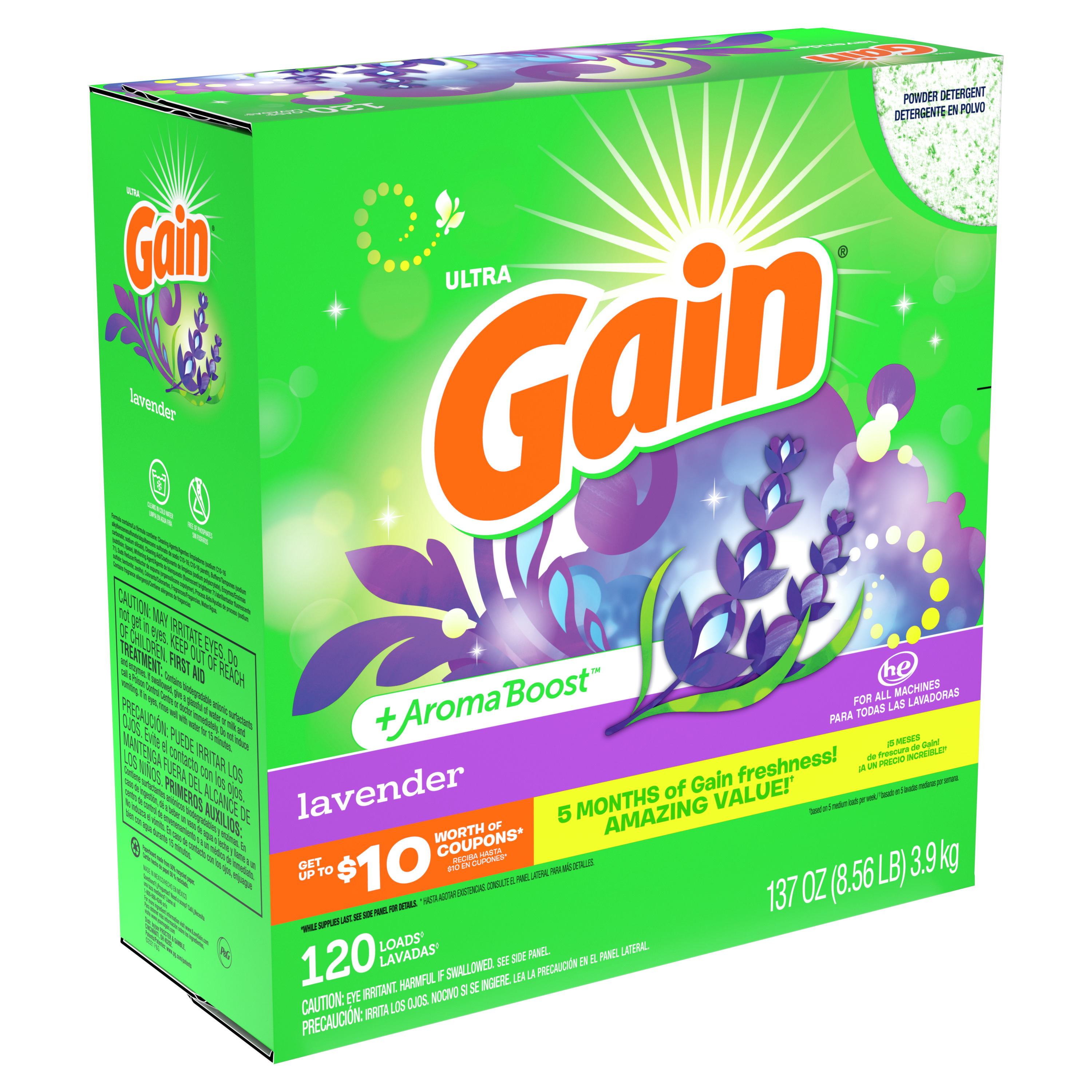 Gain Laundry Detergent Powder, Lavender, 120 Loads 137 oz