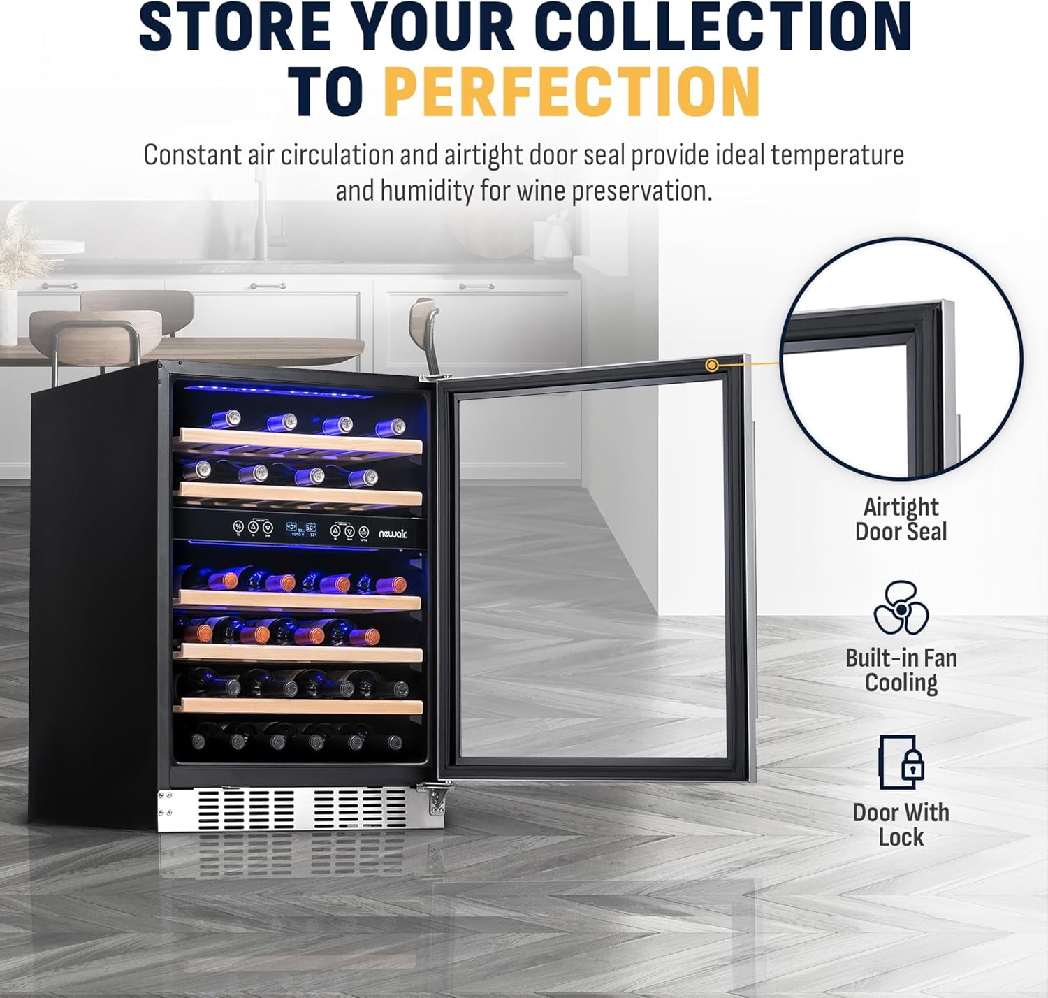 Restored Newair 24 inch 46 Bottle Wine Cooler Refrigerator, Built-in Recessed Kickplate, Dual Zone Wine Fridge in Stainless Steel (Refurbished)