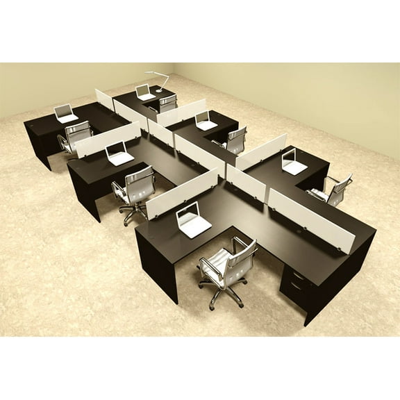 Six Person L Shaped Divider Office Workstation Desk Set, #OT-SUL-SP64