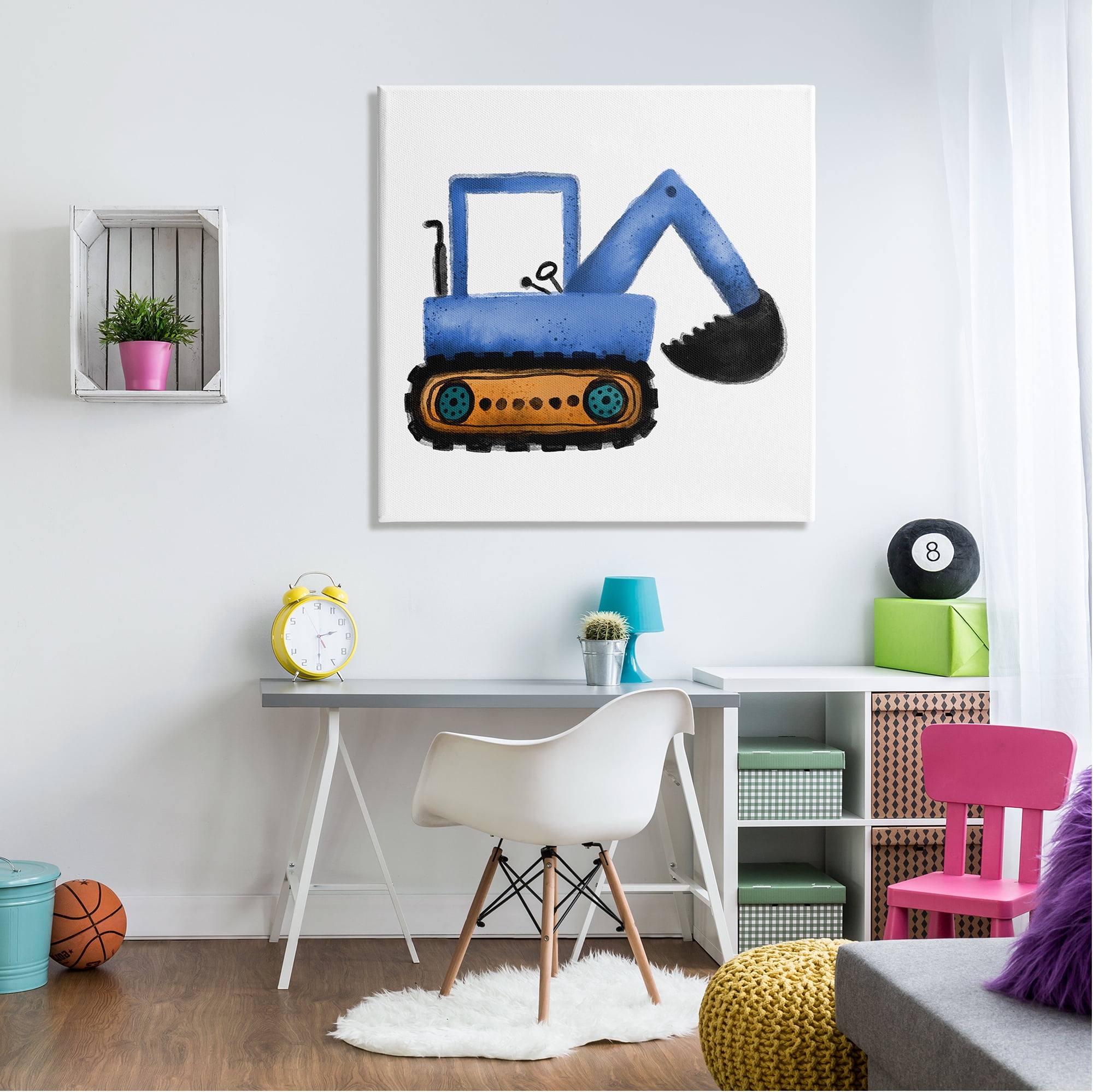 Stupell Blue Construction Excavator Vehicle Transportation Painting Gallery Wrapped Canvas Print Wall Art