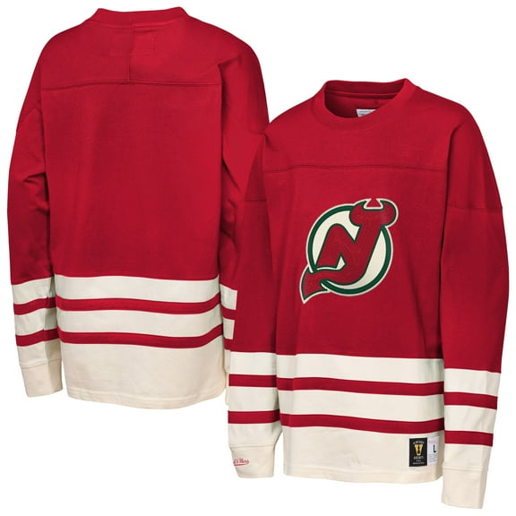 Youth-Mitchell & Ness  Red New Jersey Devils Chainstitch Heavyweight Long Sleeve Top