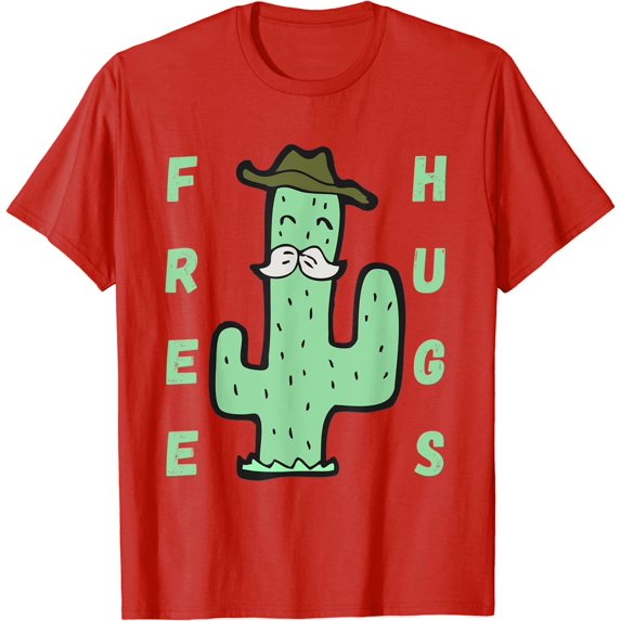 Funny Desert Cactus Cowboy Hat Mustache Free Hugs Sarcastic T-Shirt