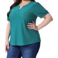 thumbnail image 2 of Women's Plus Tops Hollow Casual V Neck Short Sleeve Summer Blouse Shirts 3X Cyan, 2 of 6