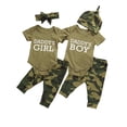 thumbnail image 4 of BemeyourBBs Infant Baby Boys Girls Summer Clothes Daddy's Girl Daddy's Boy Outfit Short Sleeve Romper Tops Camouflage Long Pants Set Hat / Headband, 4 of 5