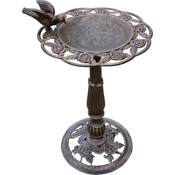 Outdoor Living and Style Bronze Hand Casted Aluminum Rose Bird Bath - 28.5"