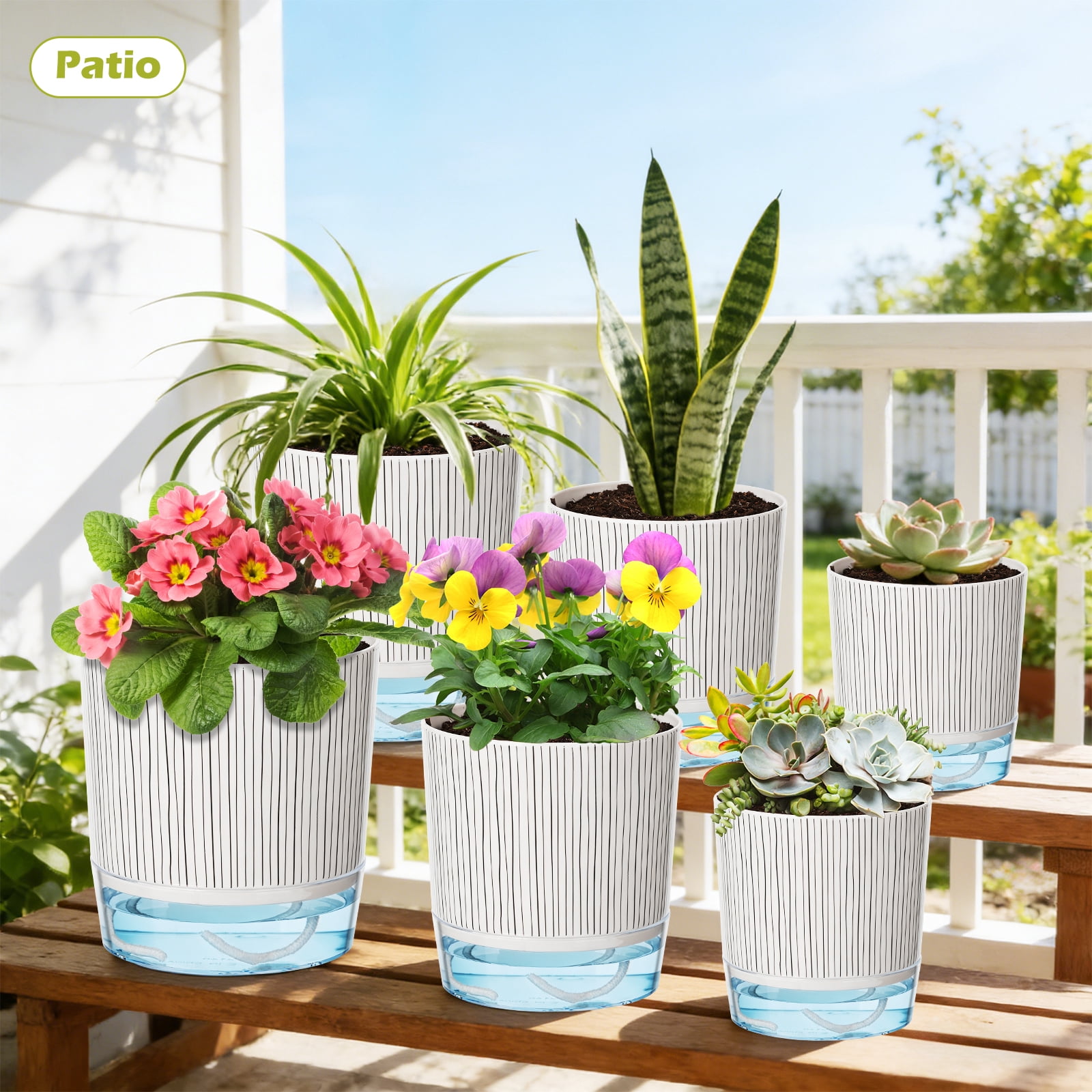 Samhe 6 Pack Self Watering Pots for Indoor Plants, 4" 5.5" 6.3" Plastic Self Watering Planter with Drainage Holes and Saucers