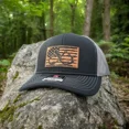 thumbnail image 2 of American Flag Hunting Fishing Leather Patch Hat | Custom Trucker Hat | Gift For Dad or Husband | Richardson 112 or Flexfit Hat Leather Patch Trucker Hat, 2 of 5