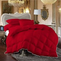 DNG Creations 5 Piece Pom Pom Box Design Comforter 550 GSM All Season White Vintage Pom-Pom Fringe ( Twin/Twin XL Size ) 100% Egyptian Cotton, Solid Red Colour
