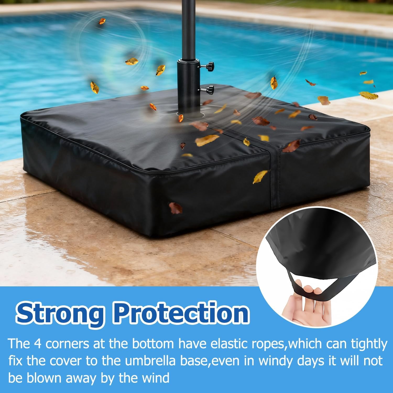 Patio Umbrella Base Cover, Outdoor Heavy Duty Waterproof Anti-UV Square Umbrella Stand Cover, Black