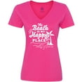 thumbnail image 3 of Inktastic The Beach is My Happy Place with Palm Trees Women's V-Neck T-Shirt, 3 of 5