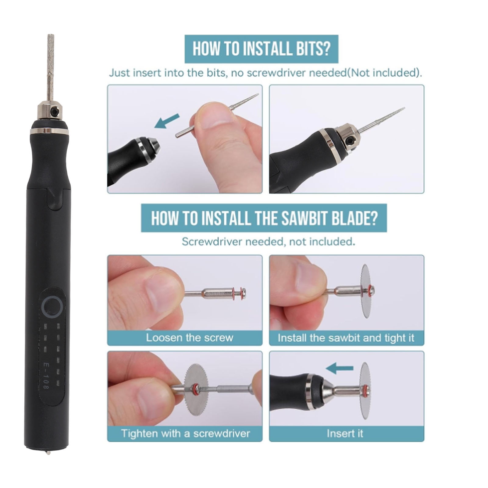 Nieyigj Cordless Rotary Tool Kit 3 Variable Speeds 5000-18000 RPM Portable Electric Engraving Pen for Jewelry Glass Stone Wood Carving 8.27 inches / 21 cm