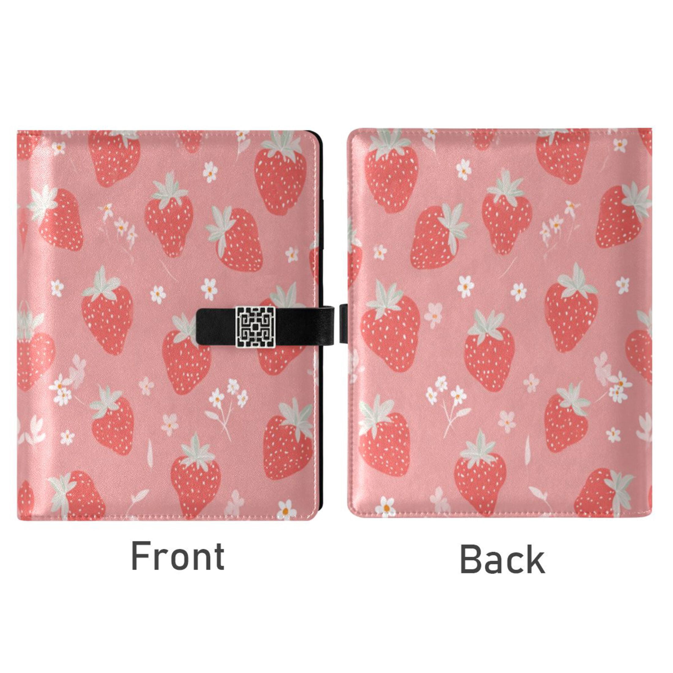 Leather Planner Leather Notebook Notebook Journal Binder Design Pen Pocket Design Convenient for Storage Sweet Pink Strawberry Pattern