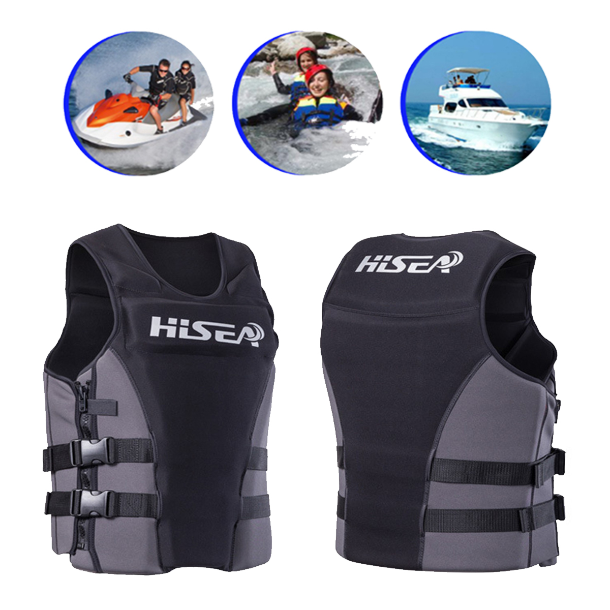 Adults Life Jacket Premium Neoprene Vest Water Ski Wakeboard PFD Grey