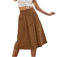 thumbnail image 3 of pstuiky Skirts for Women, Women High Waist Solid Color Elastic Waistedsummer Skirt Fold Midi Length Button a Line Skirt for Casual Office Wear Flowy Skirt Up to 60% off Bronze M, 3 of 7