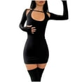 thumbnail image 4 of Herrnalise Women's Casual Solid Color SexyHanging Neck WrapHip Long Sleeve V-Neck Dresses S-2XL, 4 of 7