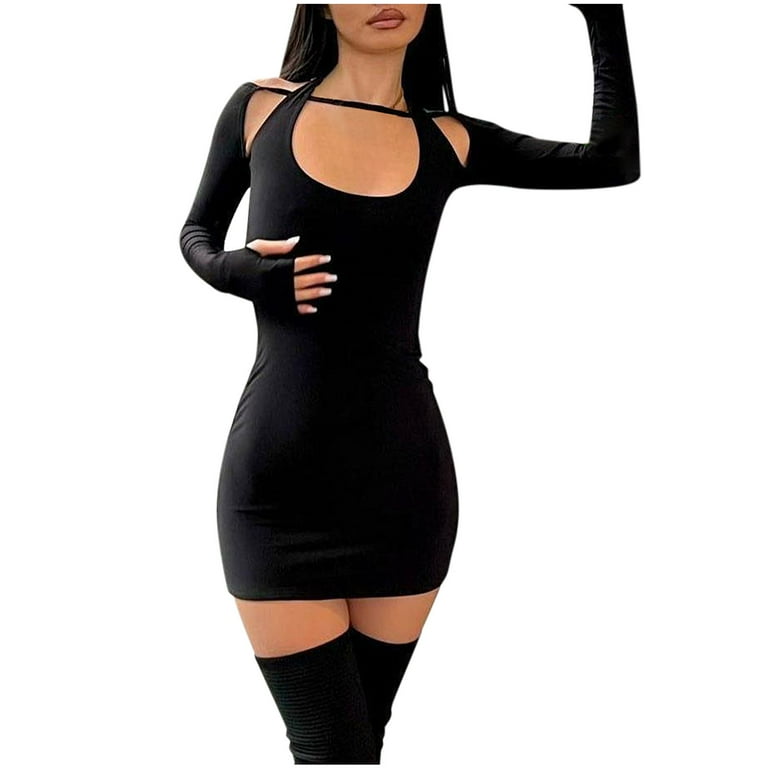 chinese dress ladies TA3 Plungey Long Sleeve Mini Dress - Black - 3X