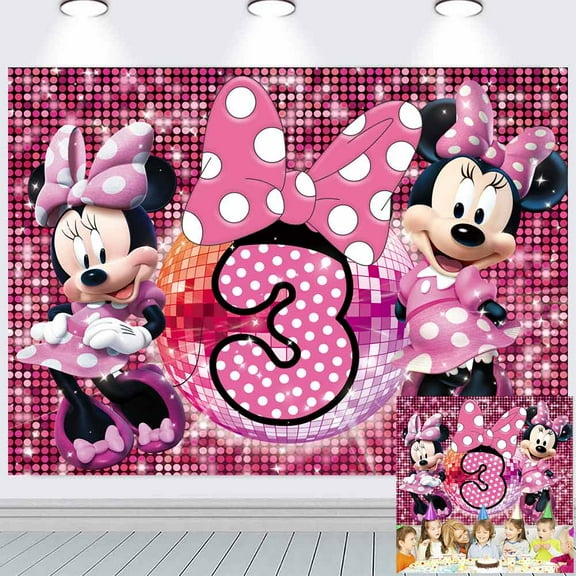Minnie-3rd Background Banner Birthday Backdrop Party Supplies Taspestry Wall Decor Post Lover