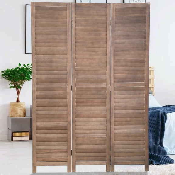 3 Panel Wood Room Divider Folding Privacy Wall Divider 67" x 16.9" Each Panel Folding Screen for Home Office, Brown