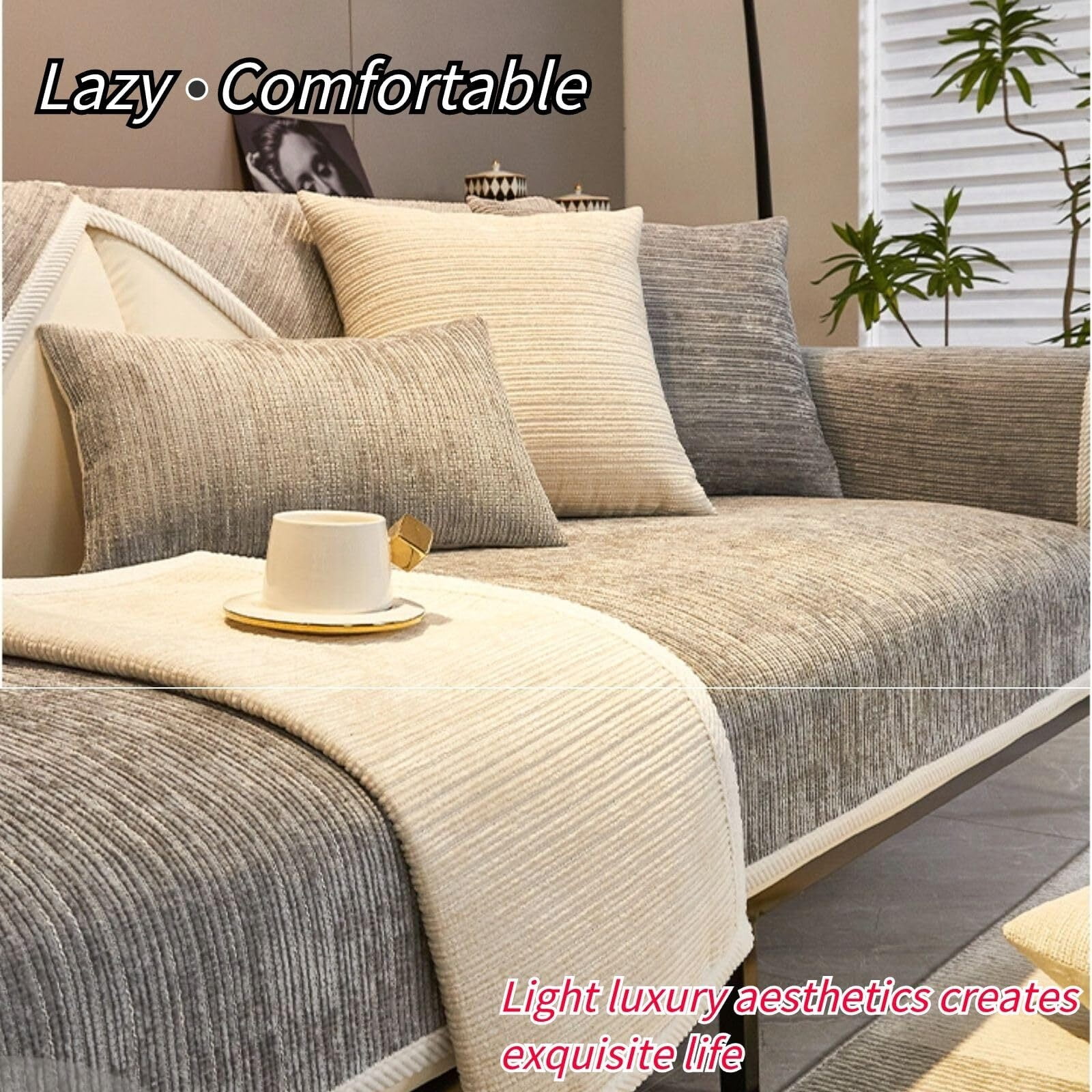 Fuzzy Sofa Cover Couch Cover, Towel Mattress Protector Furniture Protector Washable Anti-Slip Sofa Cover