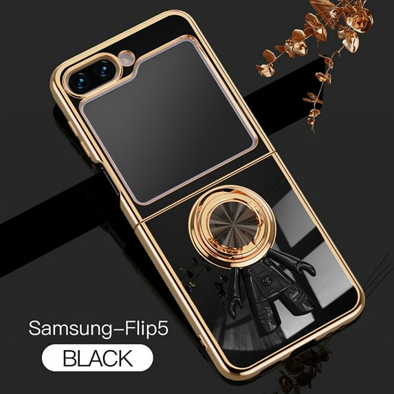 Allytech Galaxy Z Flip5 Case with Ring Holder Stand, Spaceman Fashion Design Shockproof Anti-Scratch Phone Case Cover for Samsung Galaxy Z Flip5 5G - Black