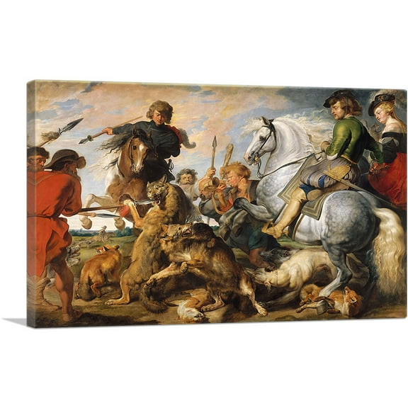 ARTCANVAS The Wolf and Fox Hunt Canvas Art Print by Peter Paul Rubens - Size: 18" x 12" (1.50" Deep)