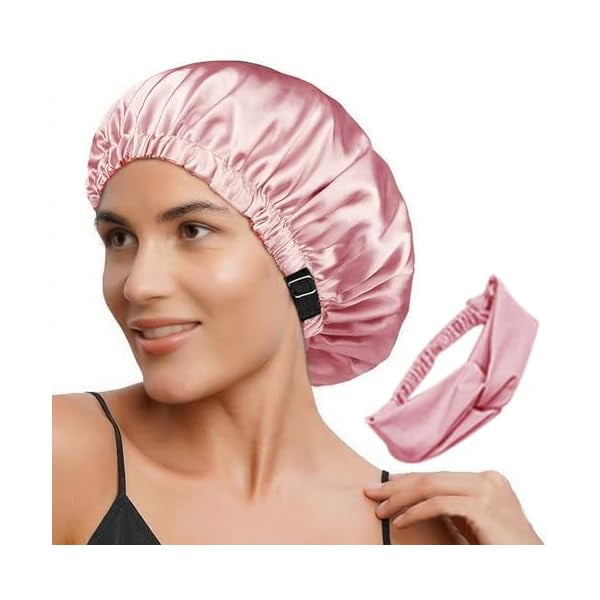 wonima11 2Pcs Satin Bonnet Silky Bonnets Hair Bonnet For Sleeping Double Layer Curly Hair Sleep Cap Womens Silk Night Hats