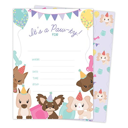 Puppy Dog Doggy Style 1 Happy Birthday Invitations Invite Cards (25 Count) With Envelopes & Seal Stickers Boys Girls Kids Party