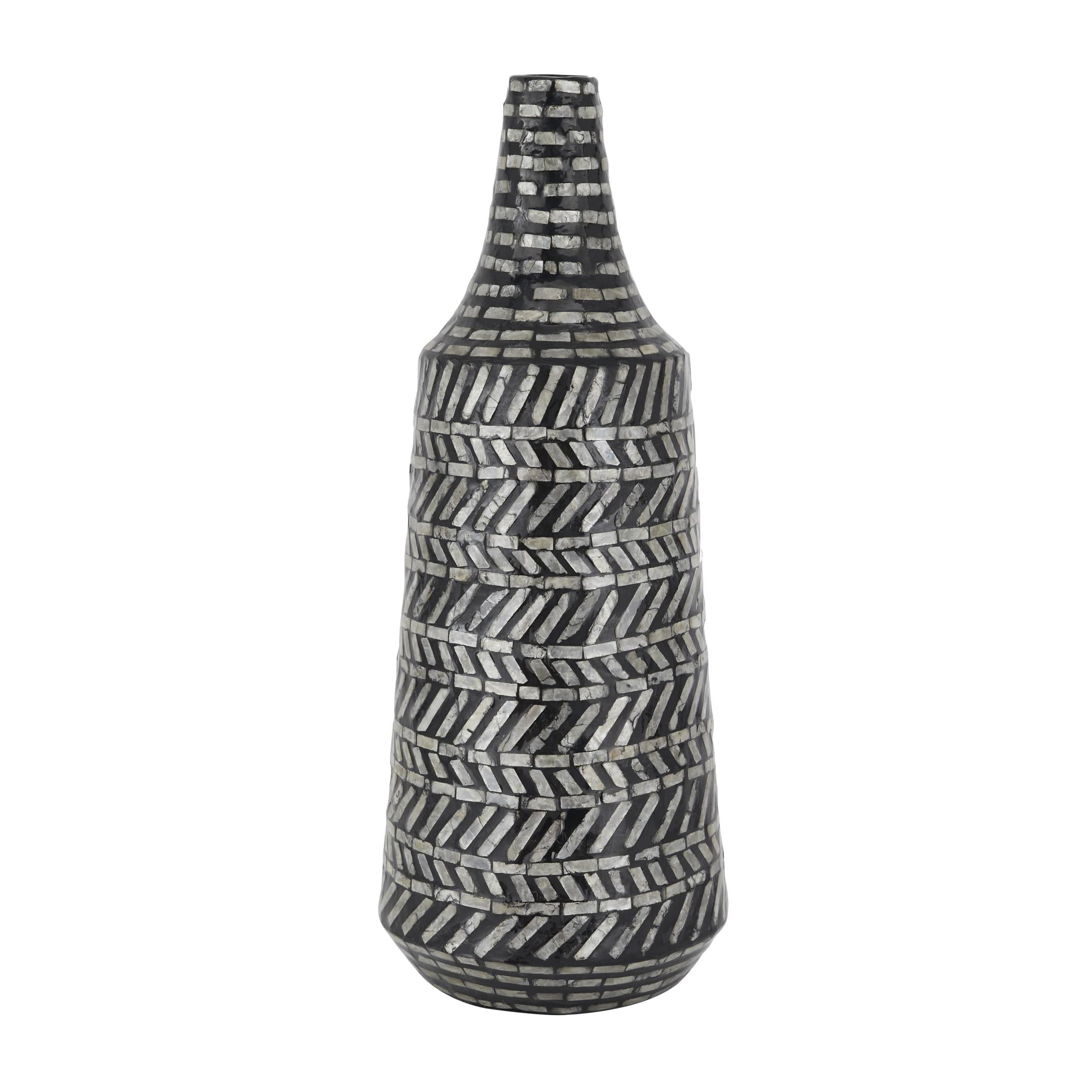 DecMode 22" Tribal Handmade Black Mother of Pearl Shell Vase