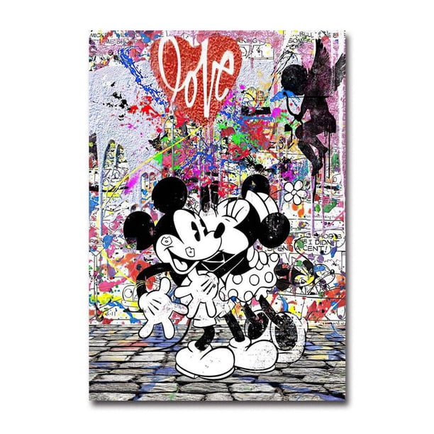 Disney Graffiti Canvas Poster Pop Fashion Style Mickey Mouse Donald Duck Home Wall Art Painting Prints Living Room Decor Murals50X75cm Unframed Gao Jinjia LED