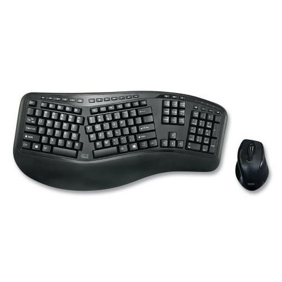 Adesso WKB1500GB Wireless Ergonomic Keyboard and Mouse, 2.4 GHz Frequency/30 ft Wireless Range, Black, Each