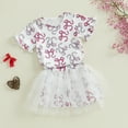 thumbnail image 5 of Okbabeha Toddler Girls 2Pcs Summer Outfits Short Sleeve Bow Print Tops Tulle Skirt Set Baby Clothes, 5 of 8