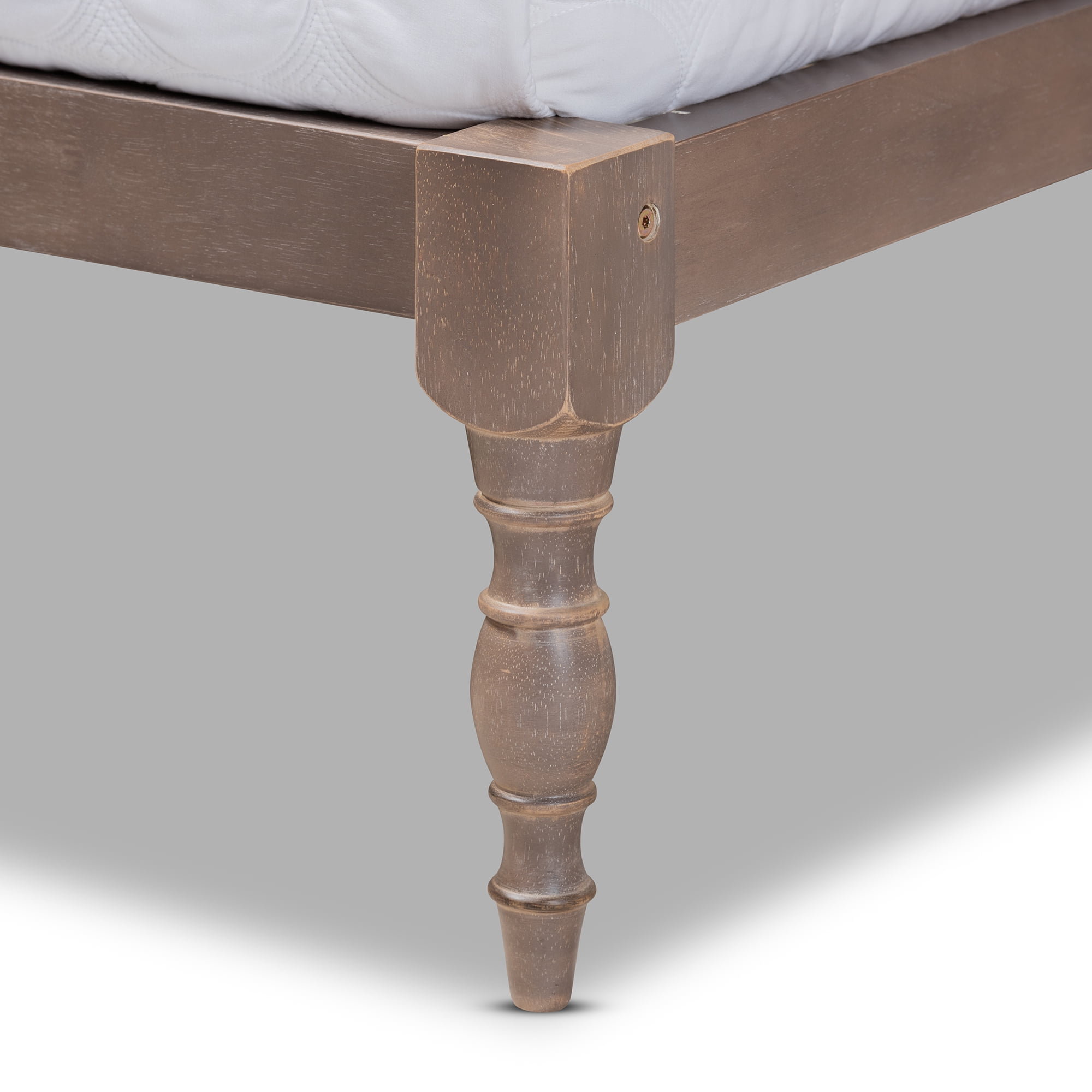 Baxton Studio Iseline Queen Rubberwood Platform Bed with Slats & Turned Legs, Antique Grey