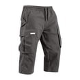 thumbnail image 4 of Below The Knee Shorts for Men Corduroy Long Cargo Shorts Casual 3/4 Length Sweat Capris with Pockets Dark Gray 2XL, 4 of 7