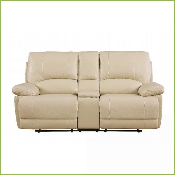 Beige Leather Reclining Sofa | 3-Person Modern Living Room Sofa with Cushion Back & Kiln-Dried Frame