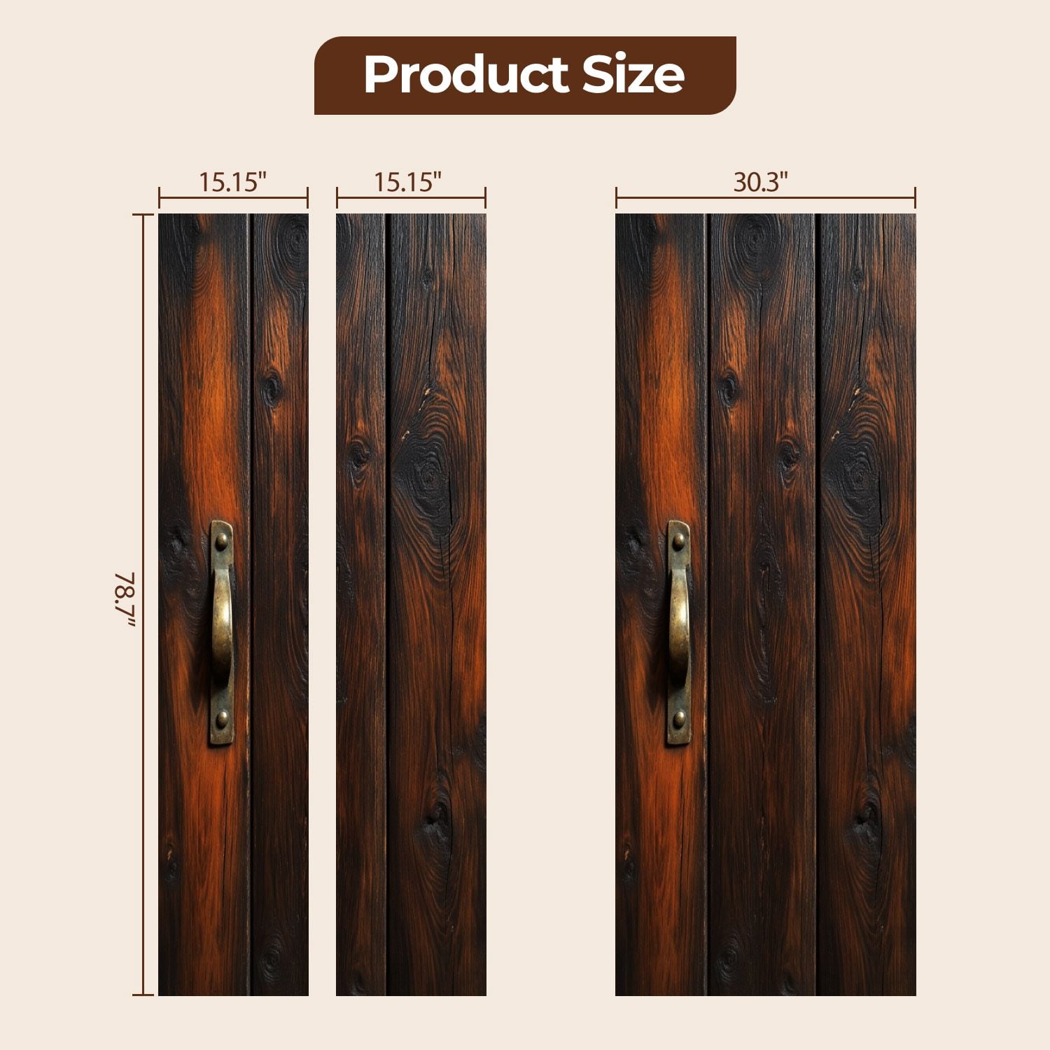 Door Stickers Peel and Stick Door Mural Rustic Dark Wooden Panels Vintage Brass Rustic Removable Wallpaper 30.3''x78.7'' Self-Adhesive Mural for Kitchen Living Room Bedroom Decor
