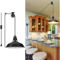 Plug in Pendant Light with 14.76ft Cord on/off Switch Pulley Pendant Lamp Houseplant Grow light Hanging Light Fixture for Kitchen Island, Sink, Pool Table, Bedroom, 1 Pack
