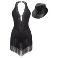 thumbnail image 1 of Linjinx Justaucorps de Danse pour Femmes avec Franges et Chapeau à Sequins Noir m, 1 of 7