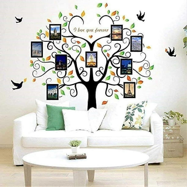Family Tree Wall Decal with Photo Frames - Removable Vinyl Stickers for Living Room, Bedroom Decor