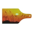 thumbnail image 2 of Birds Cutting Board, Bulrushes Against Sun Rays over Sky in Sunset with Flying Bird Theme Wildlife Image, Tempered Glass Cutting and Serving Board, Wine Bottle Shape, Yellow Red, by Ambesonne, 2 of 5