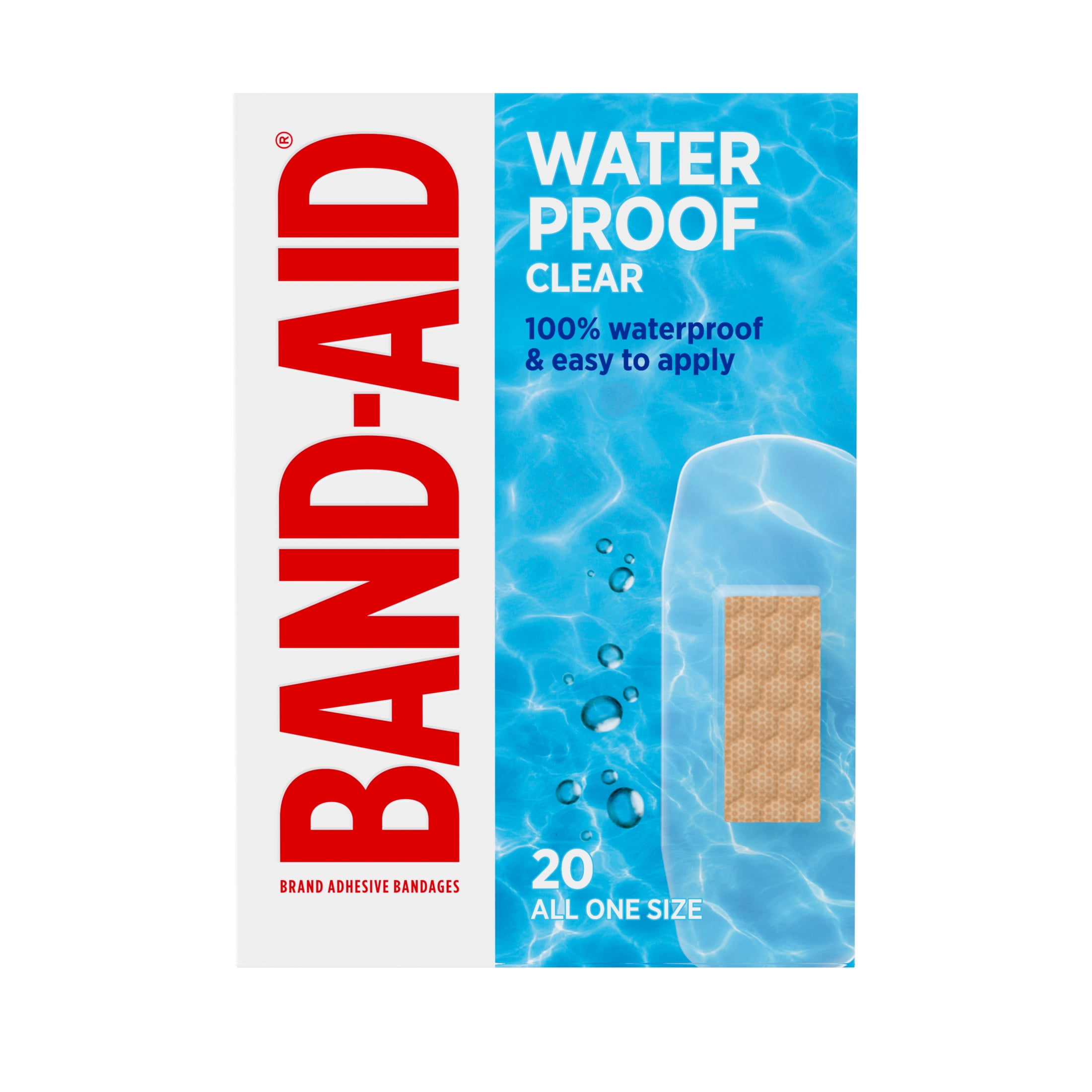 (2 pack) BAND-AID Brand Clear Waterproof Adhesive Bandages, One Size, 20 Count