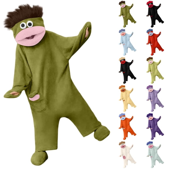 Big Mouth Monster Onesie Pajamas Plush Fleece Hooded One Piece for Adults, Funny Cozy Loungewear Sleepwear for Women Men Couples with Shoes, Dark Purple M
