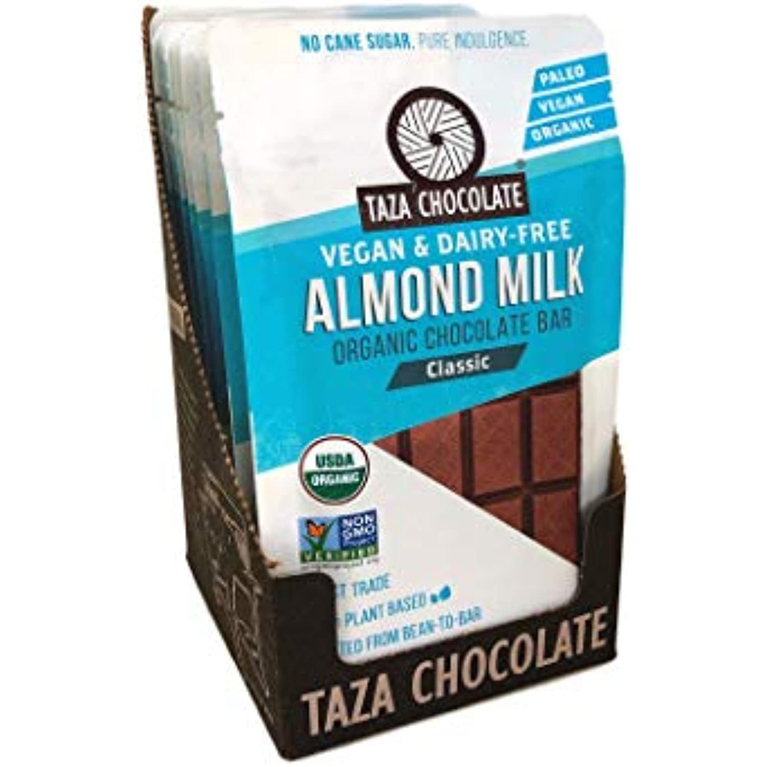 Taza Chocolate Organic Almond Milk Chocolate Bar, Classic, 2.5 Oz (Pack Of 10)